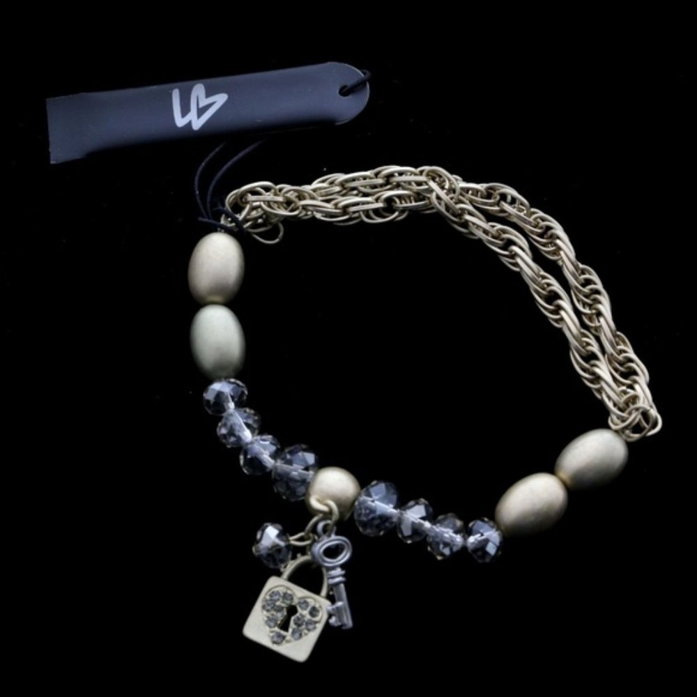 Lane Bryant gold stretch charm bracelet lock & key